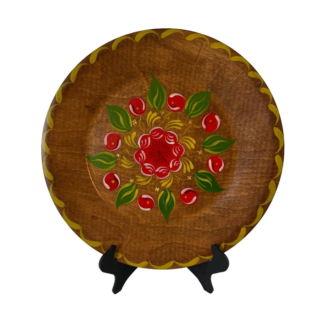 Vintage hand painted wood plate